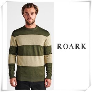 Roark Scholar Strips Crew-Neck Sweater in Olive Green Size XXL